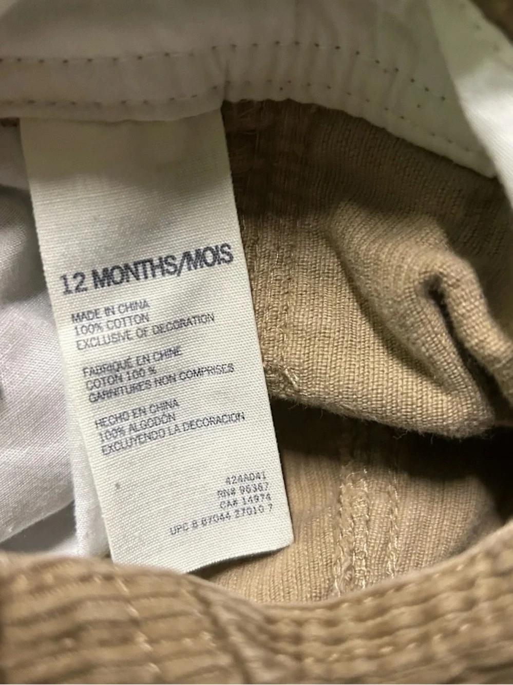 Baby Boy Oshkosh Beige Corduroy Overalls Plaid Cuffs Size 12 Months - Picture 4 of 4